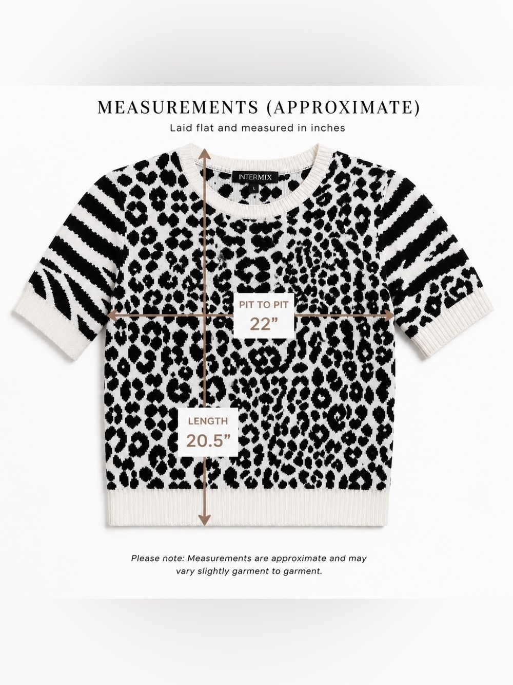 INTERMIX Animal Print Knit Sweater Large Black White Short Sleeve Luxe Pullover - Picture 7 of 7